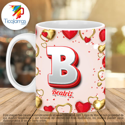 Jarras Personalizadas Taza con letra B, Taza con nombre personalizado, tema amor
