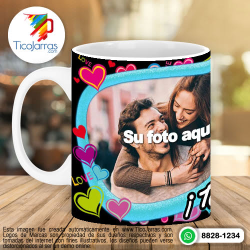 Jarras Personalizadas Te quiero mucho, con foto personalizada