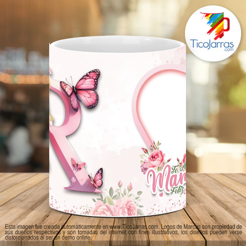 Tazas Personalizadas Te amo Mamá, Feliz Día Letra R