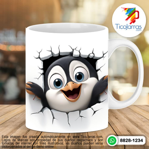 Tazas Personalizadas en Costa Rica Taza con cara de pingüino 3 d