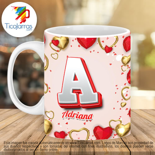 Jarras Personalizadas Taza con letra A, Taza con nombre personalizado, tema amor