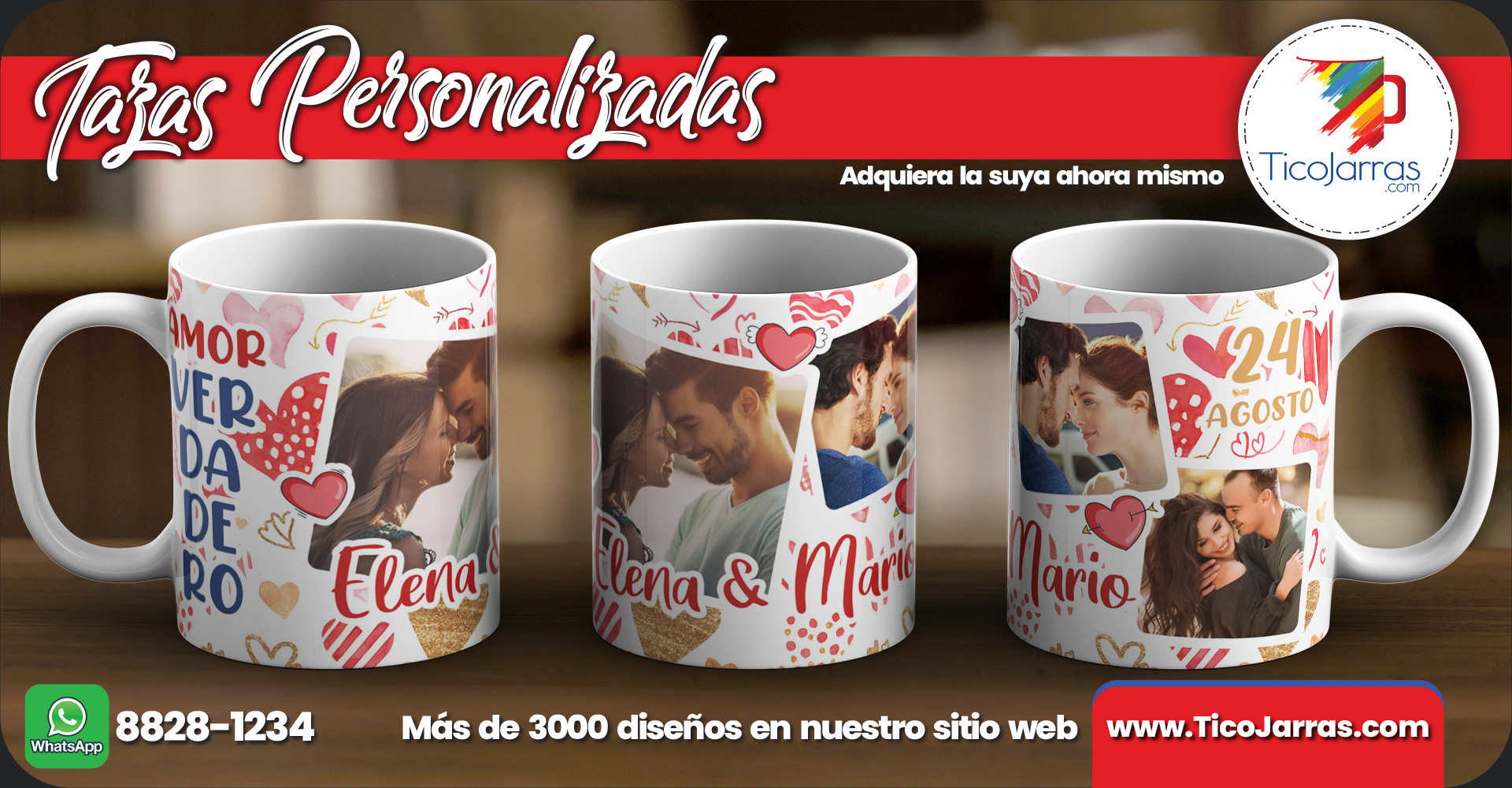 Tazas Personalizadas Amor verdadero, 3 fotos, nombre