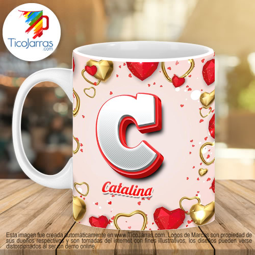 Jarras Personalizadas Taza con letra C, Taza con nombre personalizado, tema amor