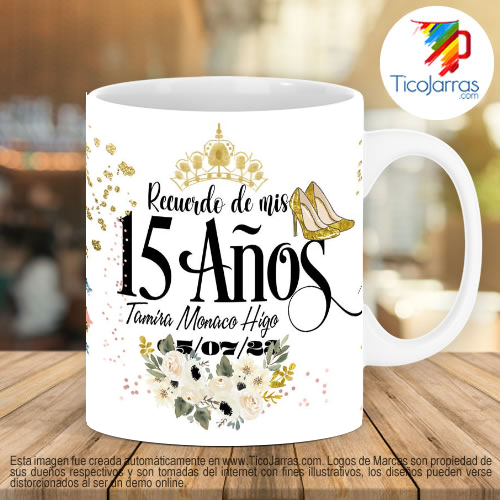 Tazas Personalizadas en Costa Rica Recuerdo de 15 años, vestido negro