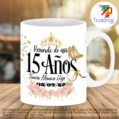 Tazas Personalizadas en Costa Rica Recuerdo de 15 años, vestido rosado