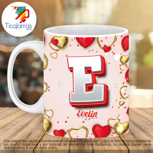 Jarras Personalizadas Taza con letra E, Taza con nombre personalizado, tema amor