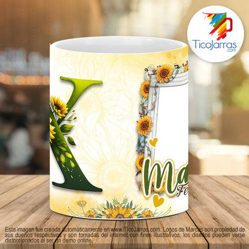 Tazas Personalizadas Mamá Feliz Día, Tazas con Nombre incial X