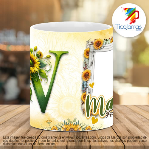 Tazas Personalizadas Mamá Feliz Día, Tazas con Nombre incial W
