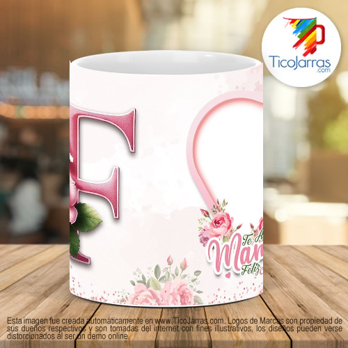 Tazas Personalizadas Te amo Mamá, Feliz Día Letra F