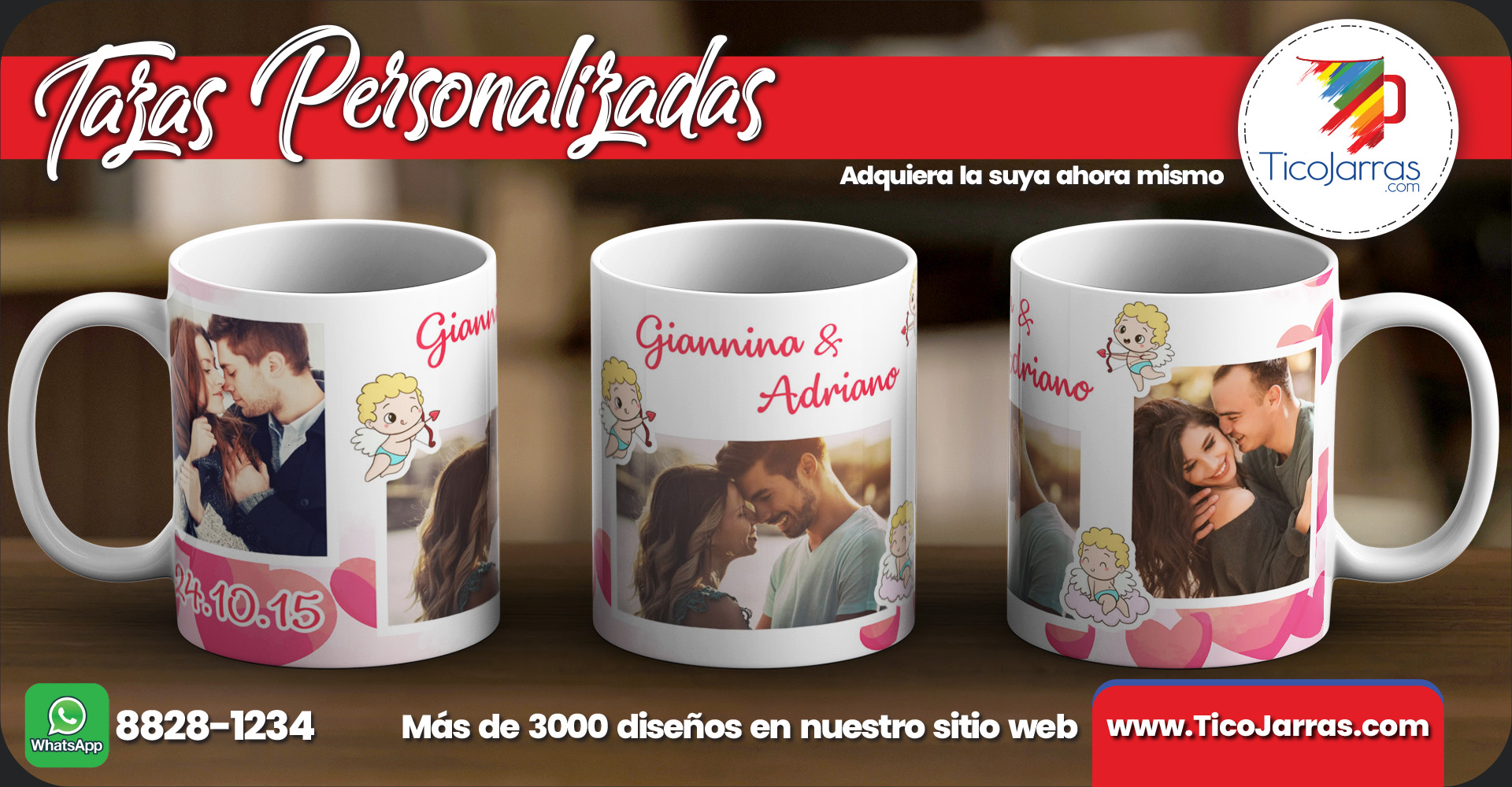 Tazas Personalizadas Amor con 3 fotos y fecha editable