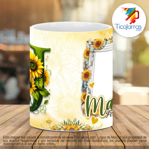 Tazas Personalizadas Mamá Feliz Día, Tazas con Nombre incial J