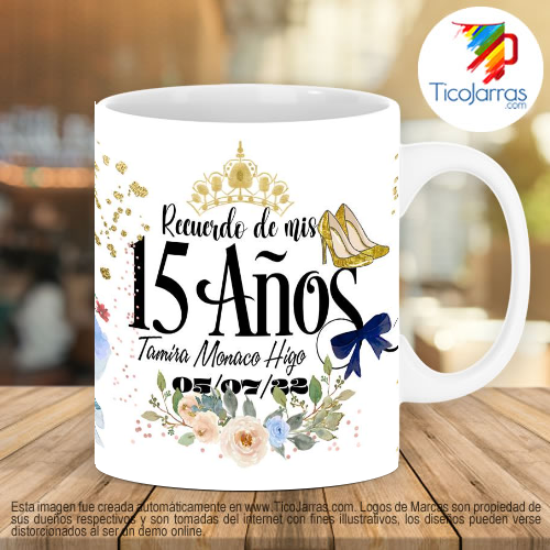 Tazas Personalizadas en Costa Rica Recuerdo de 15 años, vestido azul