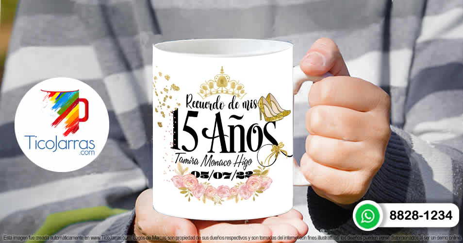 Tazas Personalizadas en Costa Rica Recuerdo de 15 años, vestido verde