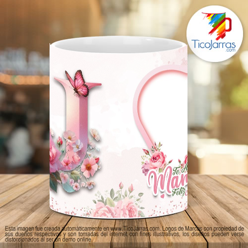 Tazas Personalizadas Te amo Mamá, Feliz Día Letra U