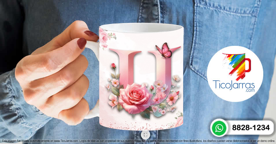 Tazas Personalizadas en Costa Rica Te amo Mamá, Feliz Día Letra U