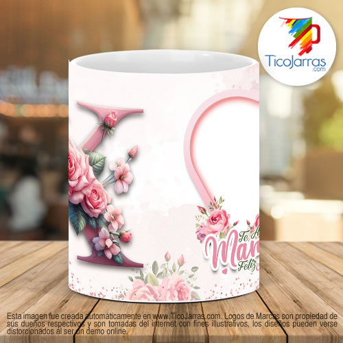 Tazas Personalizadas Te amo Mamá, Feliz Día Letra X