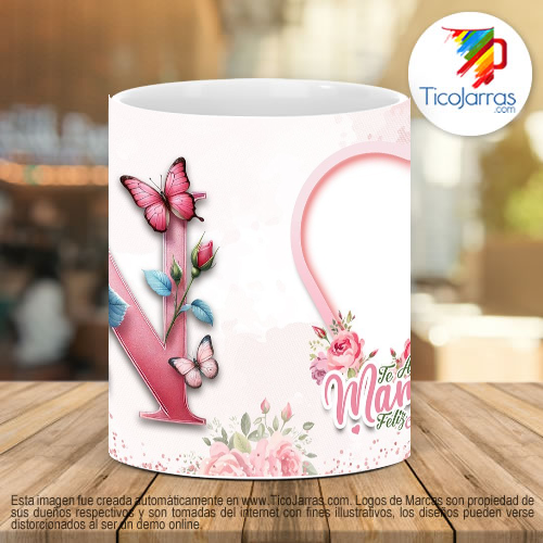 Tazas Personalizadas Te amo Mamá, Feliz Día Letra N