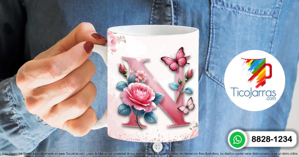 Tazas Personalizadas en Costa Rica Te amo Mamá, Feliz Día Letra N