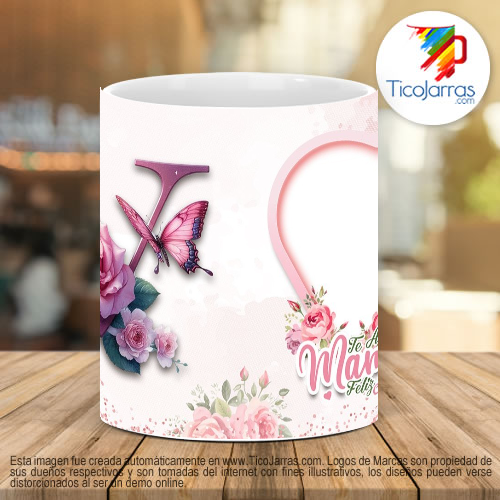 Tazas Personalizadas Te amo Mamá, Feliz Día Letra V