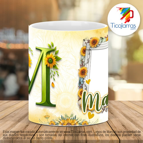 Tazas Personalizadas Mamá Feliz Día, Tazas con Nombre incial M
