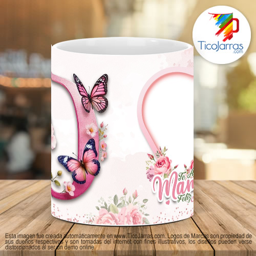 Tazas Personalizadas Te amo Mamá, Feliz Día Letra O