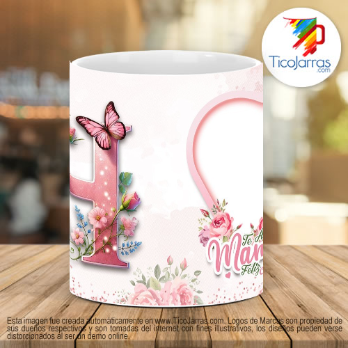 Tazas Personalizadas Te amo Mamá, Feliz Día Letra H