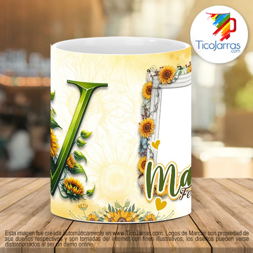Tazas Personalizadas Mamá Feliz Día, Tazas con Nombre incial V
