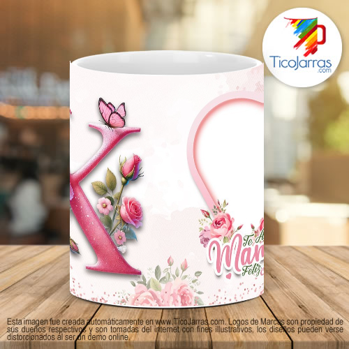 Tazas Personalizadas Te amo Mamá, Feliz Día Letra X