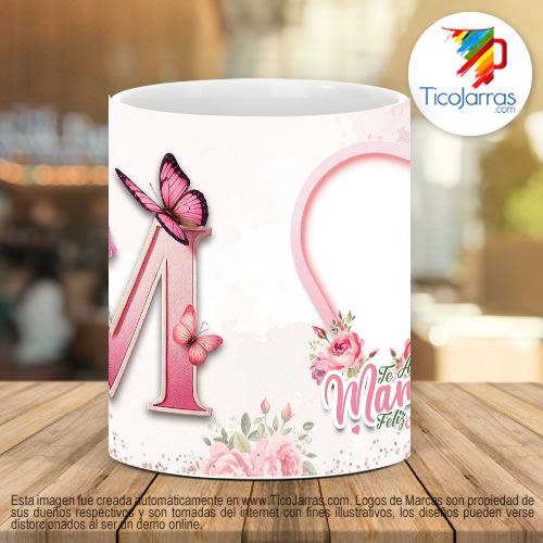 Tazas Personalizadas Te amo Mamá, Feliz Día Letra M